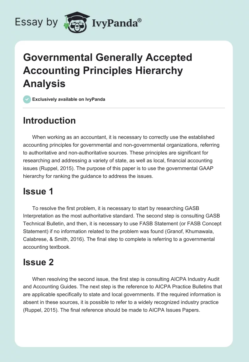 Governmental Generally Accepted Accounting Principles Hierarchy Analysis. Page 1