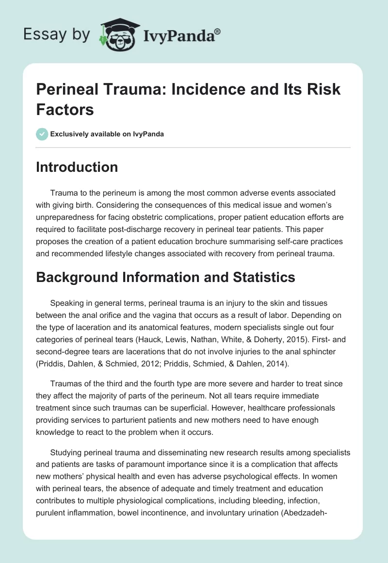 Perineal Trauma: Incidence and Its Risk Factors. Page 1