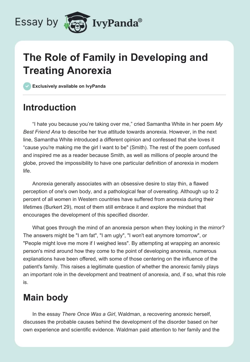The Role of Family in Developing and Treating Anorexia. Page 1