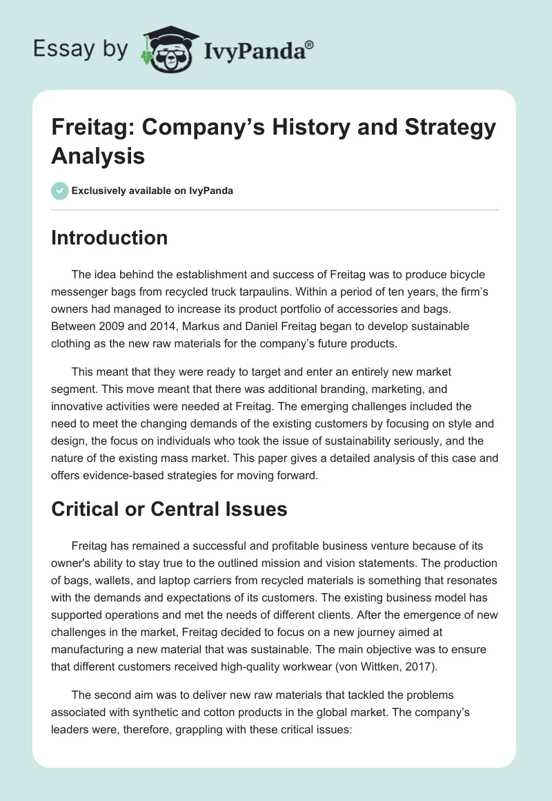Freitag: Company’s History and Strategy Analysis. Page 1