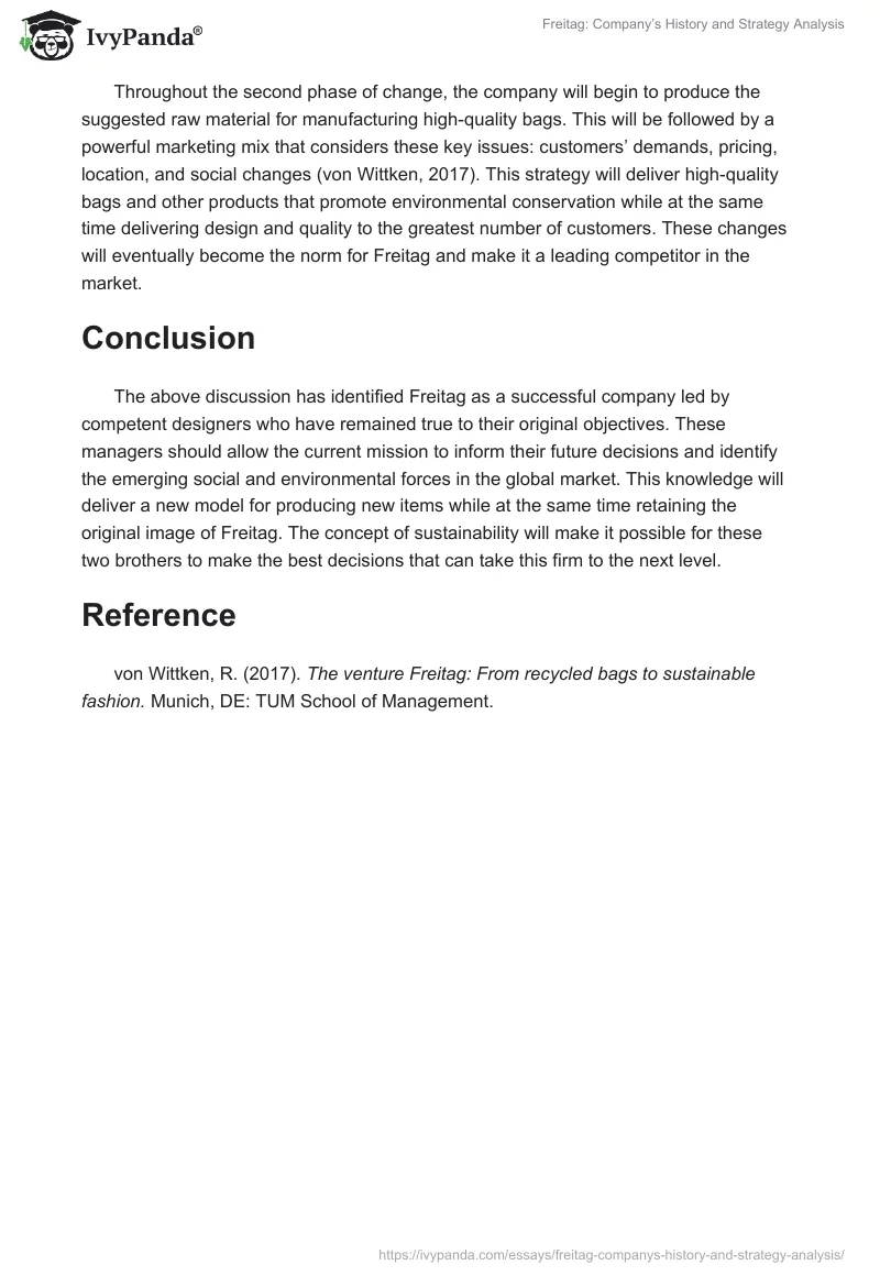 Freitag: Company’s History and Strategy Analysis. Page 5