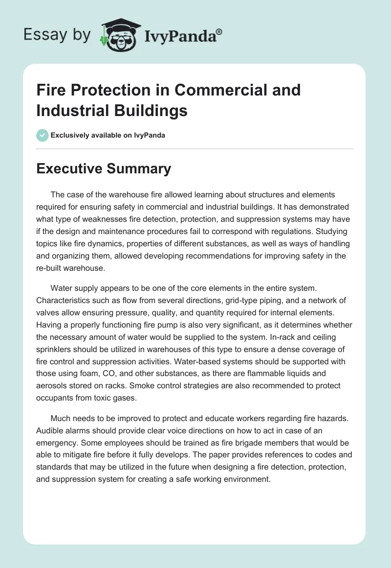 Fire Protection in Commercial and Industrial Buildings. Page 1