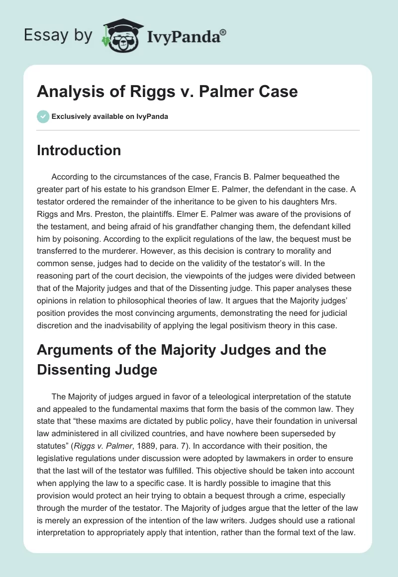 Analysis of Riggs v. Palmer Case. Page 1
