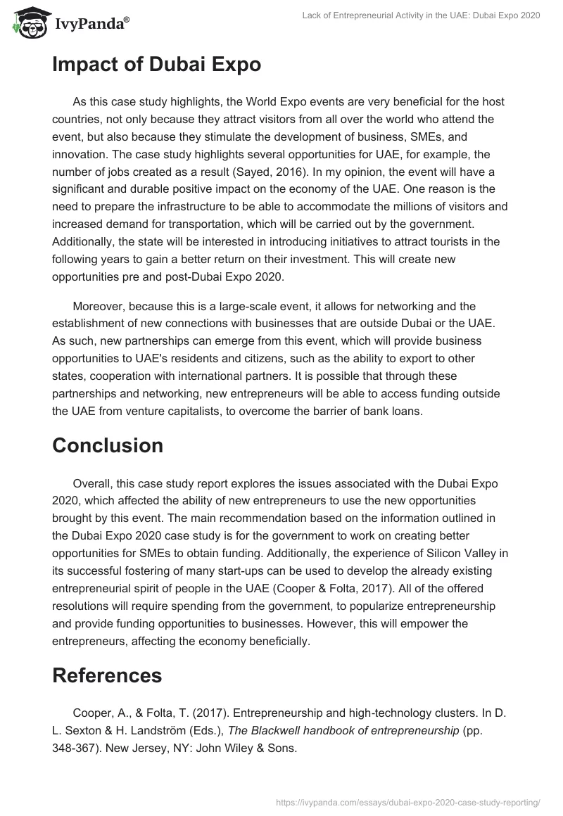 Lack of Entrepreneurial Activity in the UAE: Dubai Expo 2020. Page 5