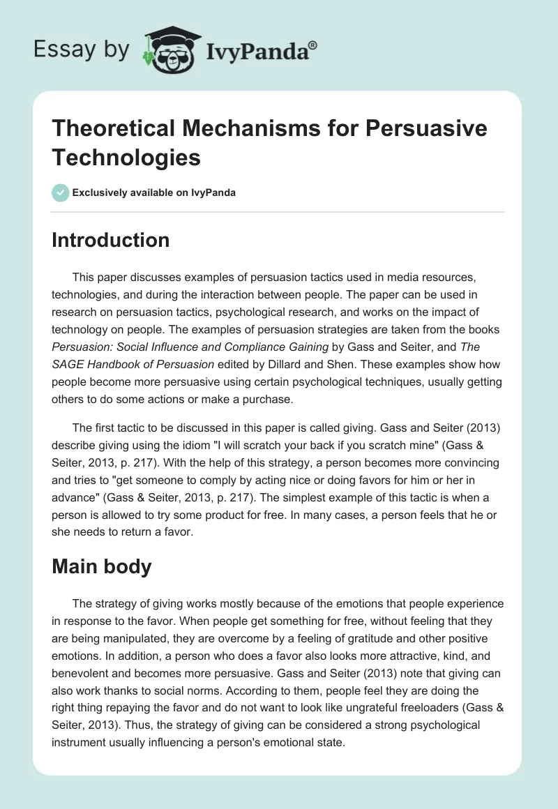 Theoretical Mechanisms for Persuasive Technologies. Page 1