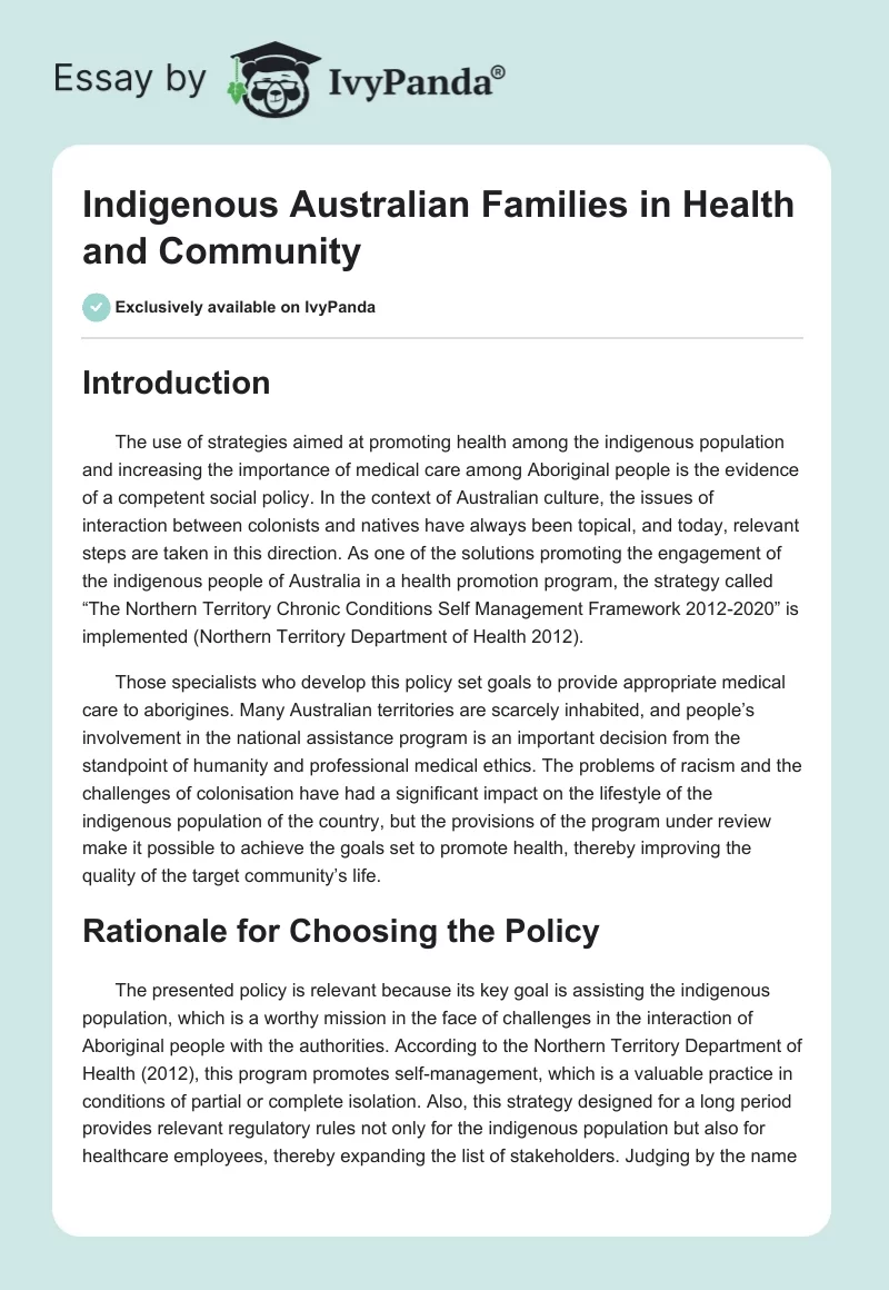 Indigenous Australian Families in Health and Community. Page 1