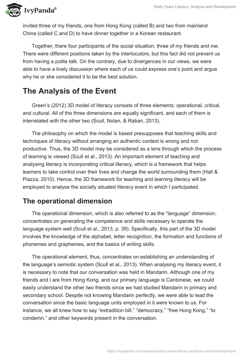 Early Years Literacy: Analysis and Development. Page 2
