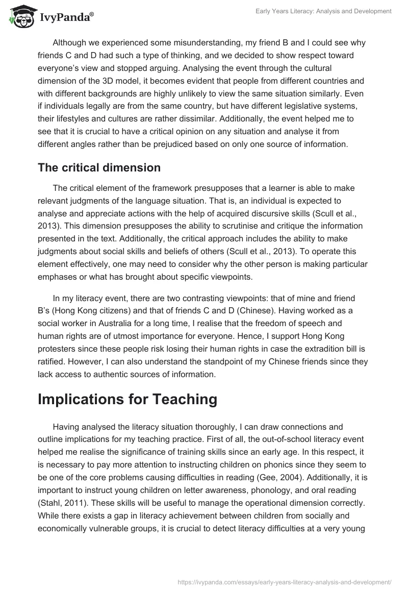 Early Years Literacy: Analysis and Development. Page 4
