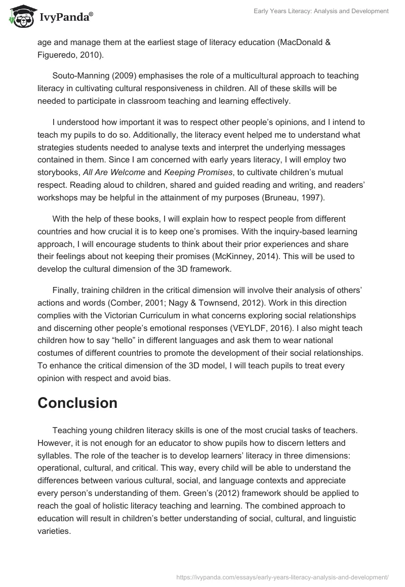 Early Years Literacy: Analysis and Development. Page 5