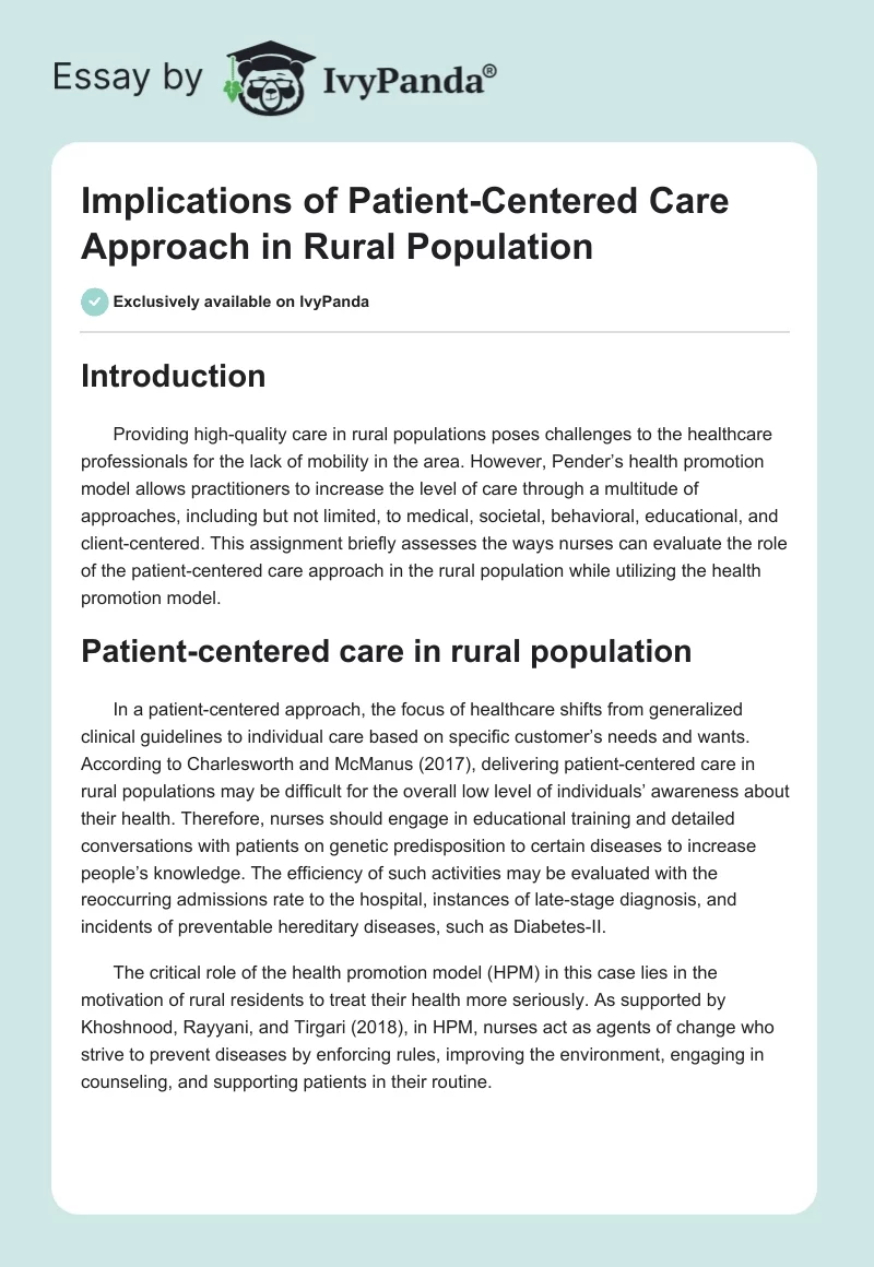 Implications of Patient-Centered Care Approach in Rural Population. Page 1