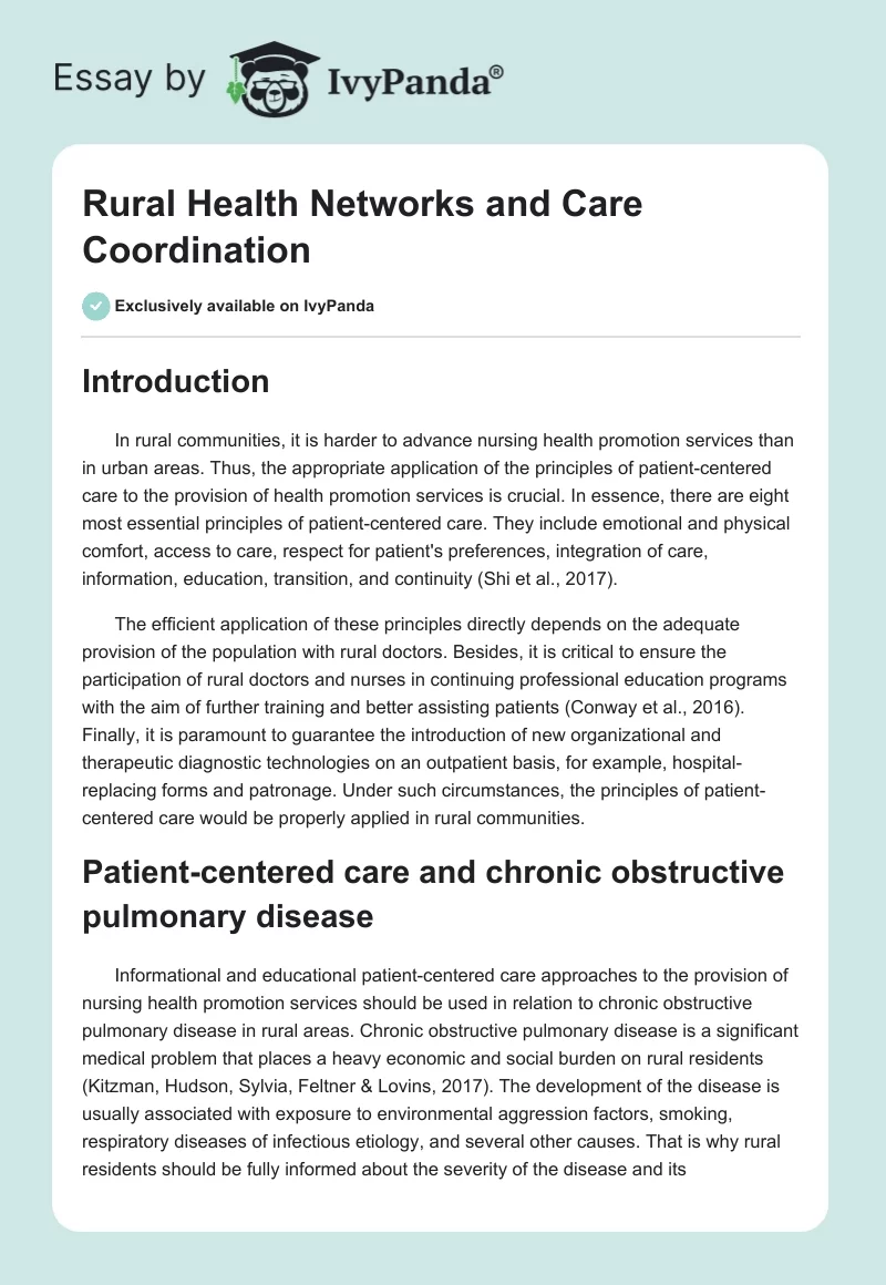 Rural Health Networks and Care Coordination. Page 1