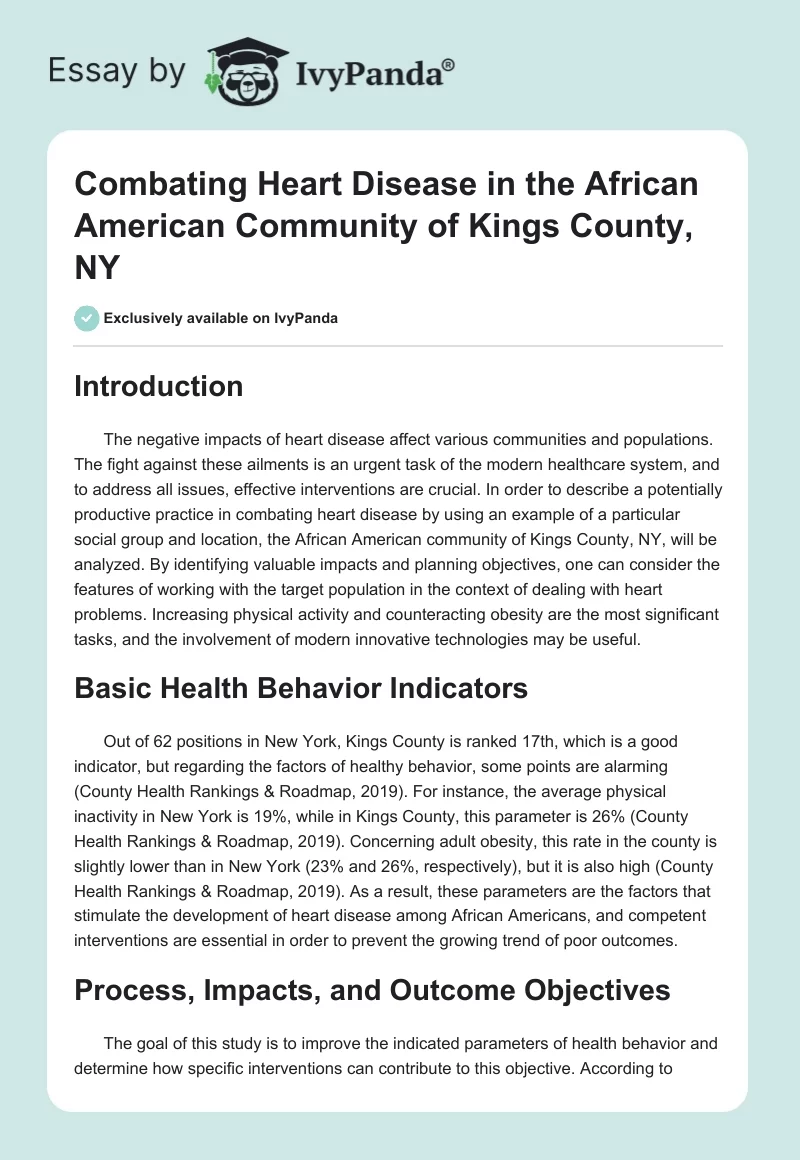Combating Heart Disease in the African American Community of Kings County, NY. Page 1