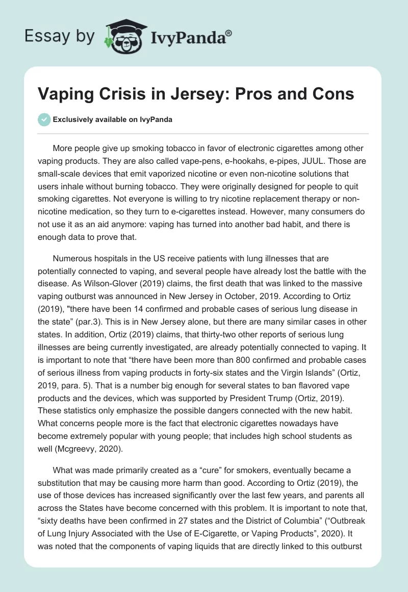 Vaping Crisis in Jersey: Pros and Cons. Page 1
