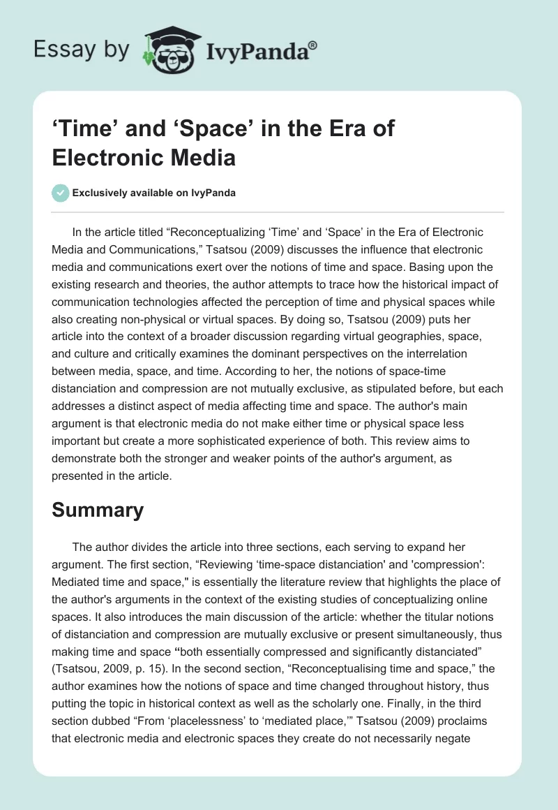 ‘Time’ and ‘Space’ in the Era of Electronic Media. Page 1