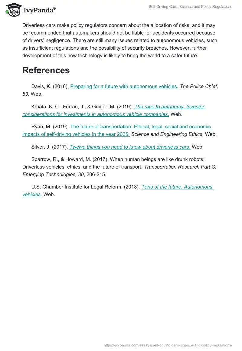 Self-Driving Cars: Science and Policy Regulations. Page 5