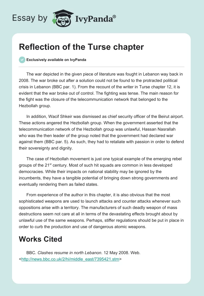 Reflection of the Turse chapter. Page 1