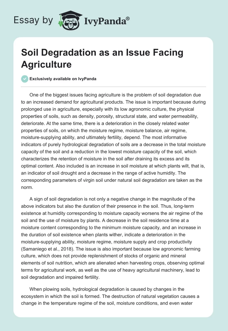 Soil Degradation as an Issue Facing Agriculture. Page 1