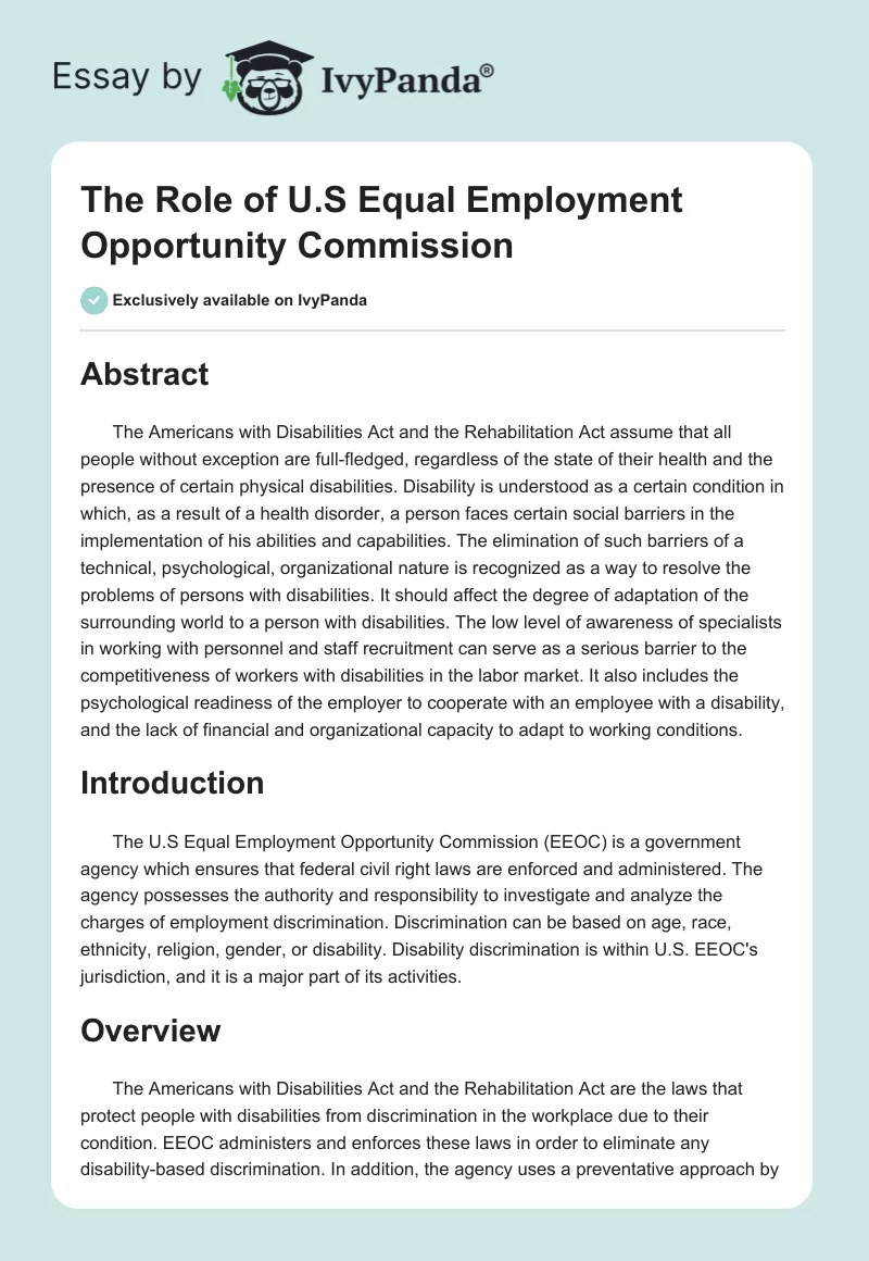 The Role of U.S Equal Employment Opportunity Commission. Page 1