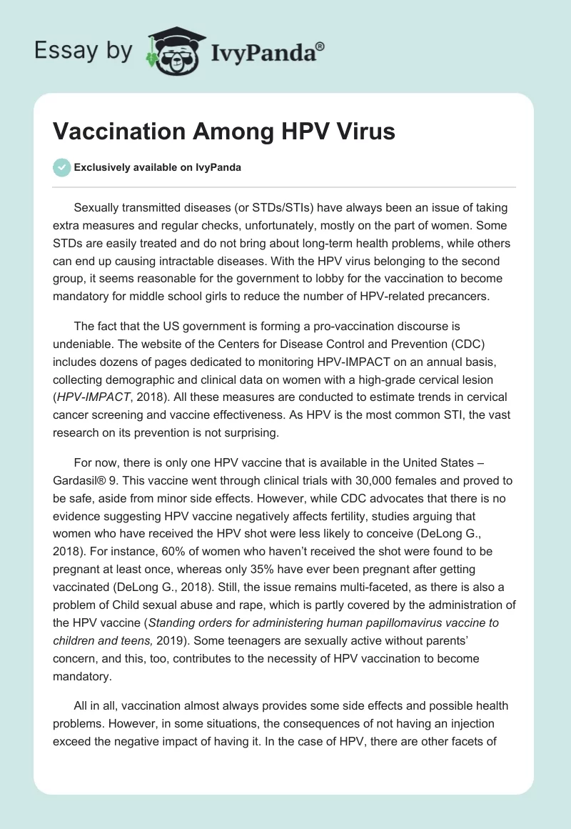 Vaccination Among HPV Virus. Page 1