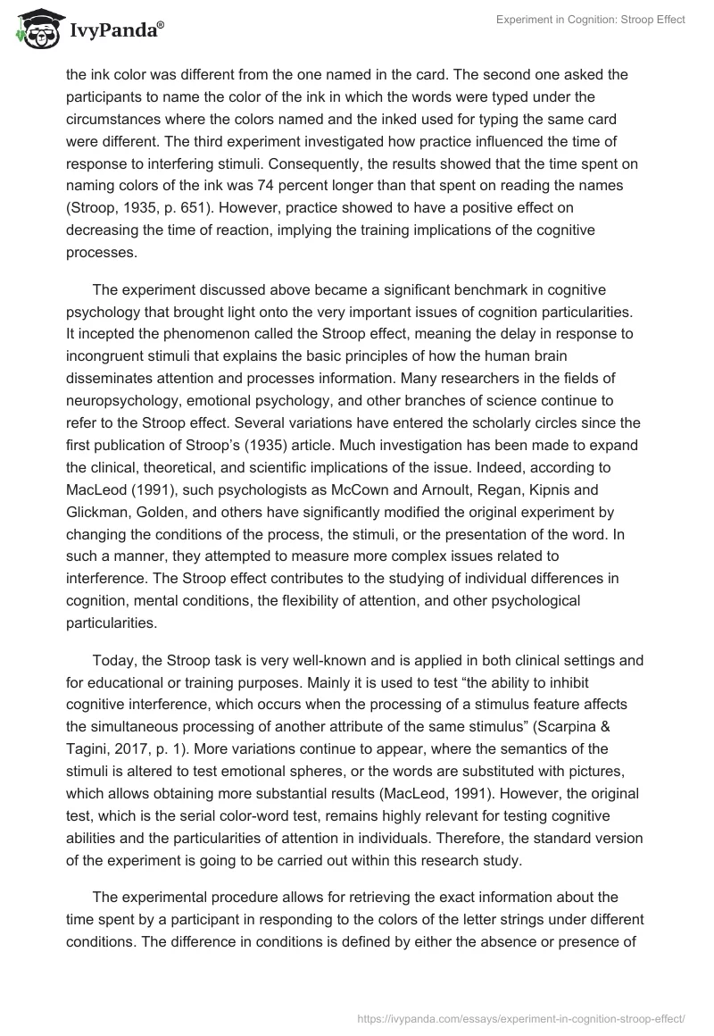 Experiment in Cognition: Stroop Effect. Page 2