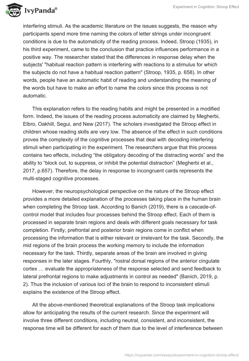 Experiment in Cognition: Stroop Effect. Page 3