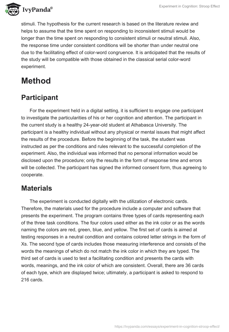 Experiment in Cognition: Stroop Effect. Page 4