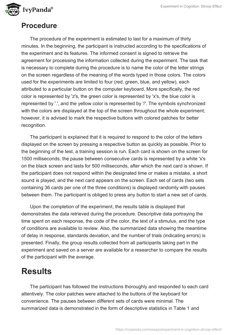 Experiment in Cognition: Stroop Effect. Page 5