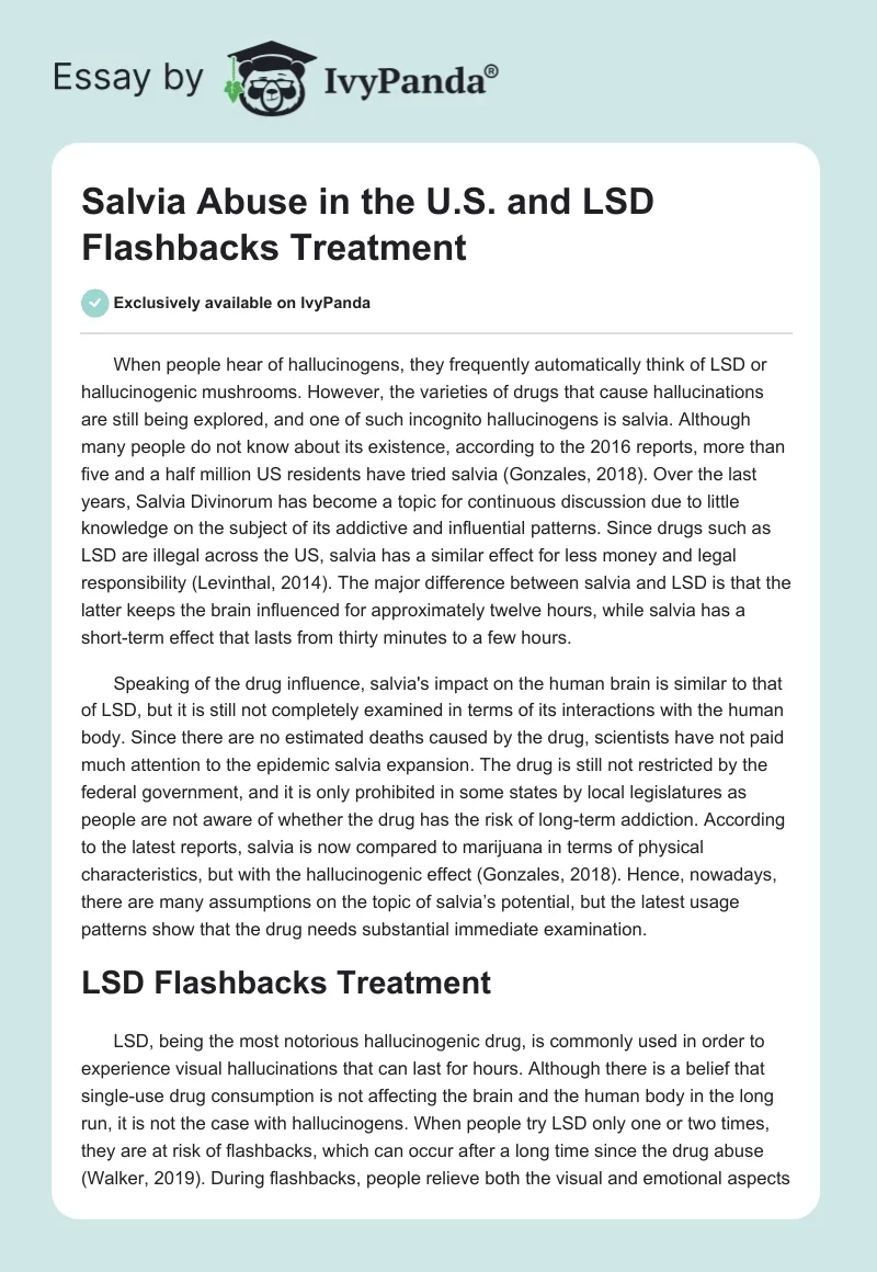Salvia Abuse in the U.S. and LSD Flashbacks Treatment. Page 1