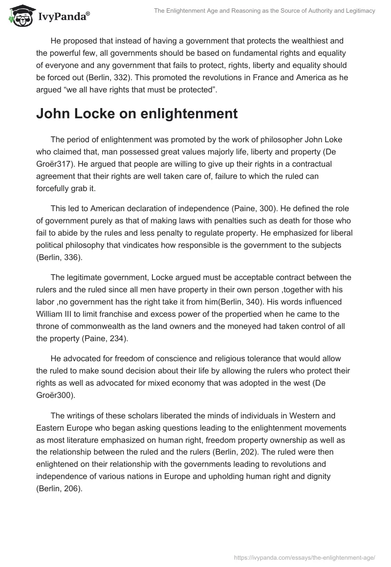 The Enlightenment Age and Reasoning as the Source of Authority and Legitimacy. Page 3