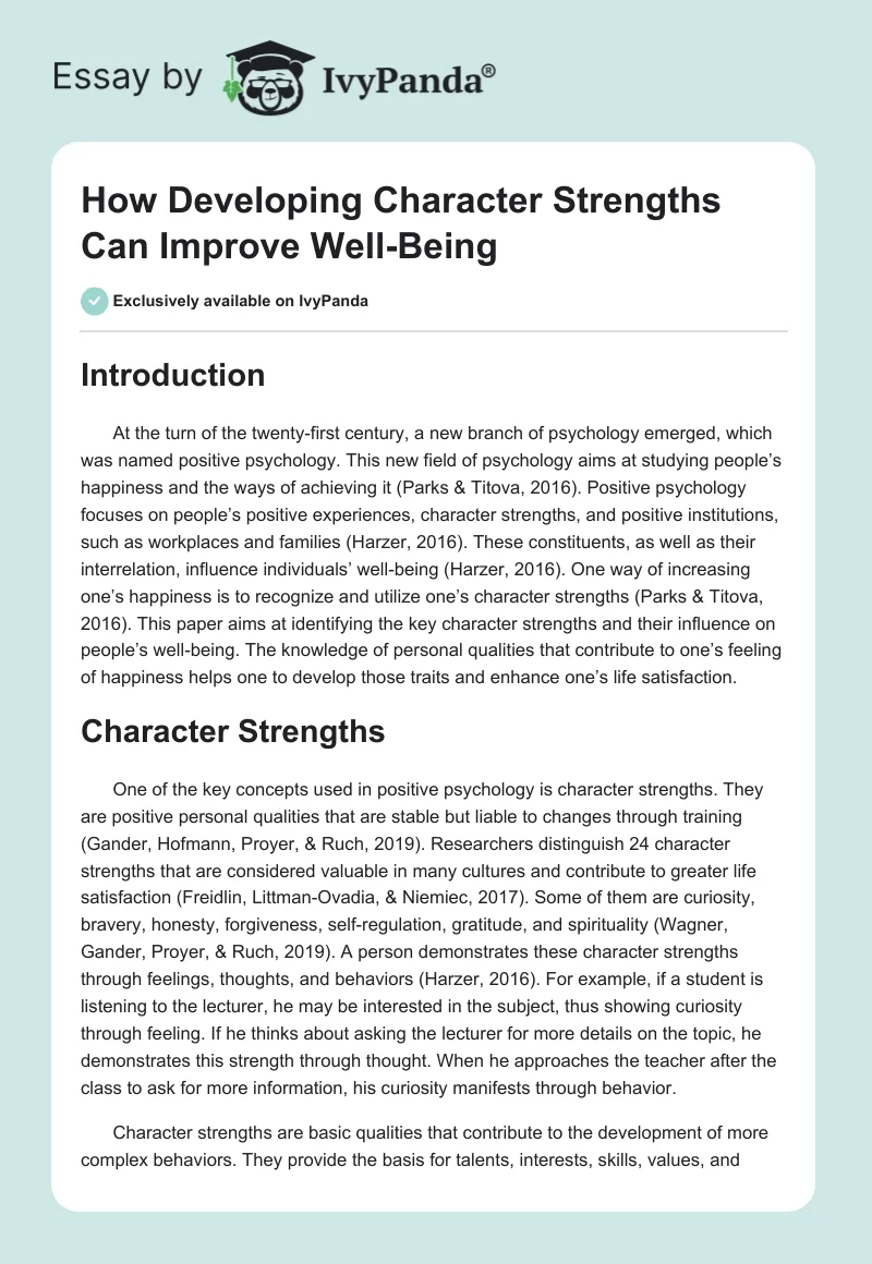 How Developing Character Strengths Can Improve Well-Being. Page 1