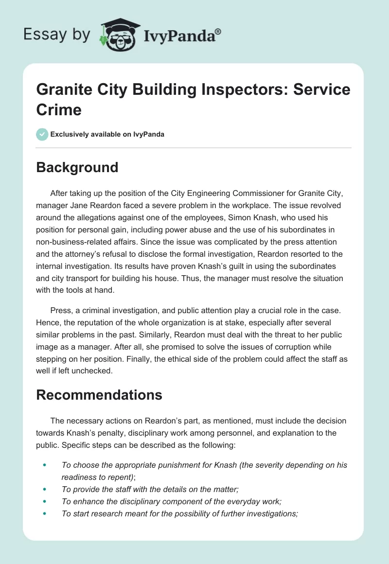 Granite City Building Inspectors: Service Crime. Page 1