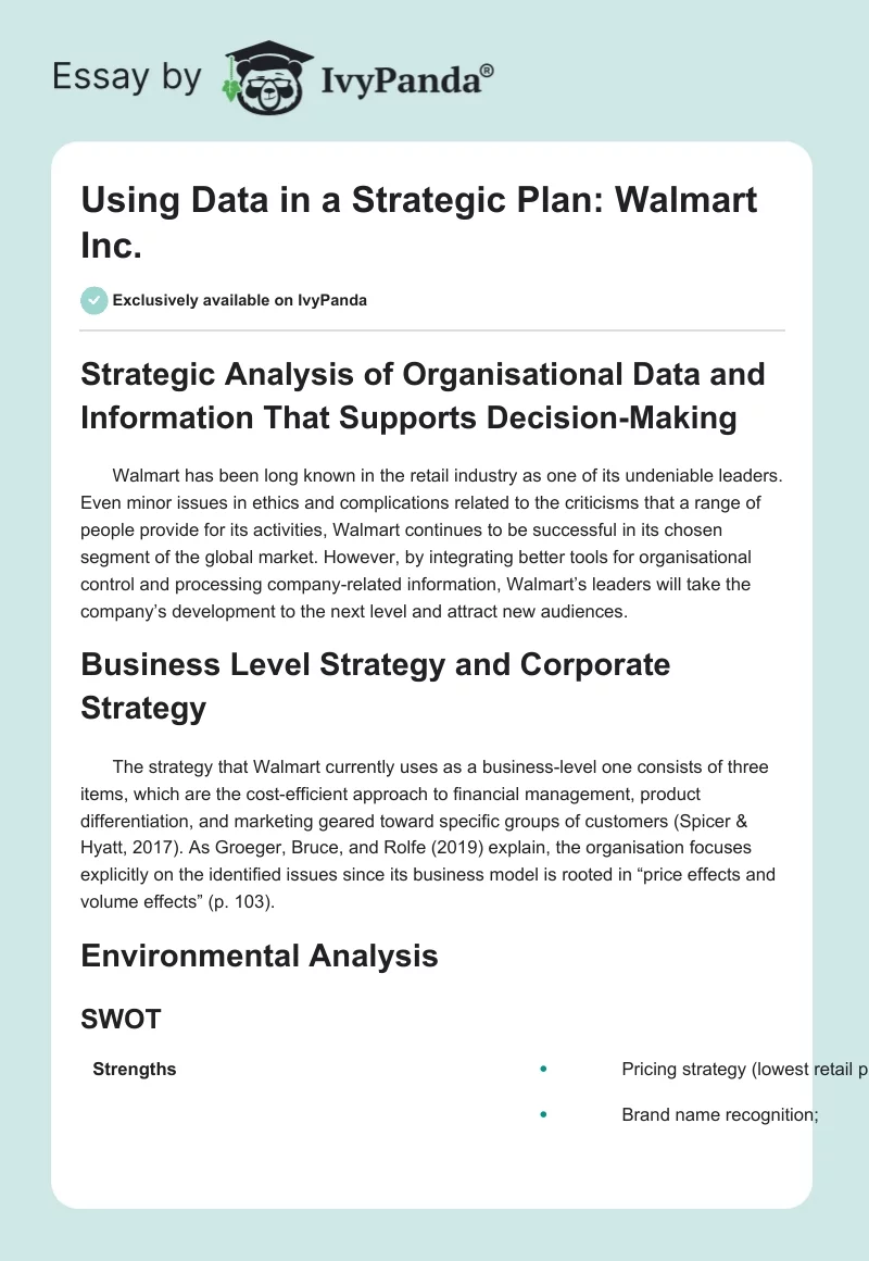 Using Data in a Strategic Plan: Walmart Inc.. Page 1