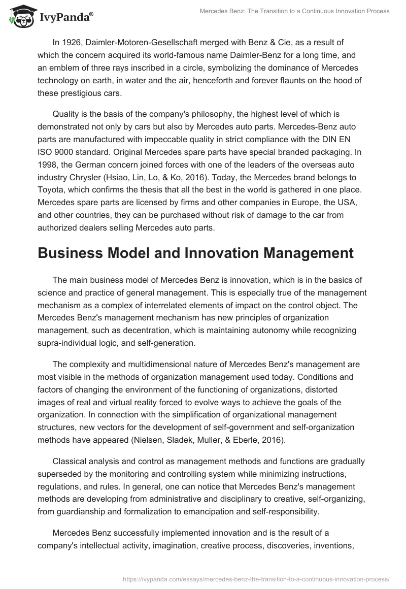 Mercedes Benz: The Transition to a Continuous Innovation Process. Page 2