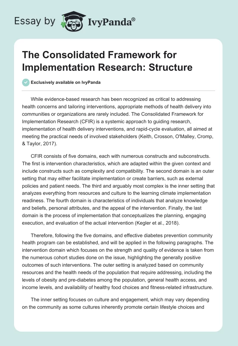 The Consolidated Framework for Implementation Research: Structure. Page 1