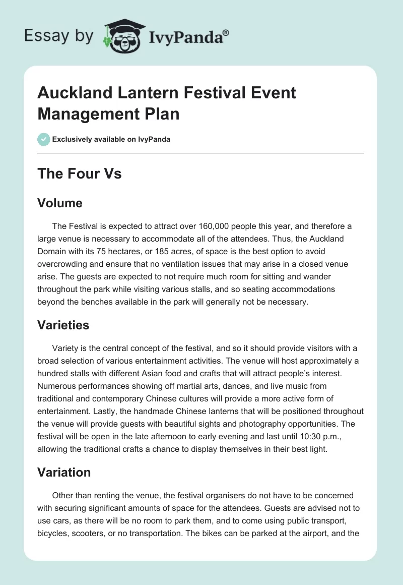 Auckland Lantern Festival Event Management Plan. Page 1