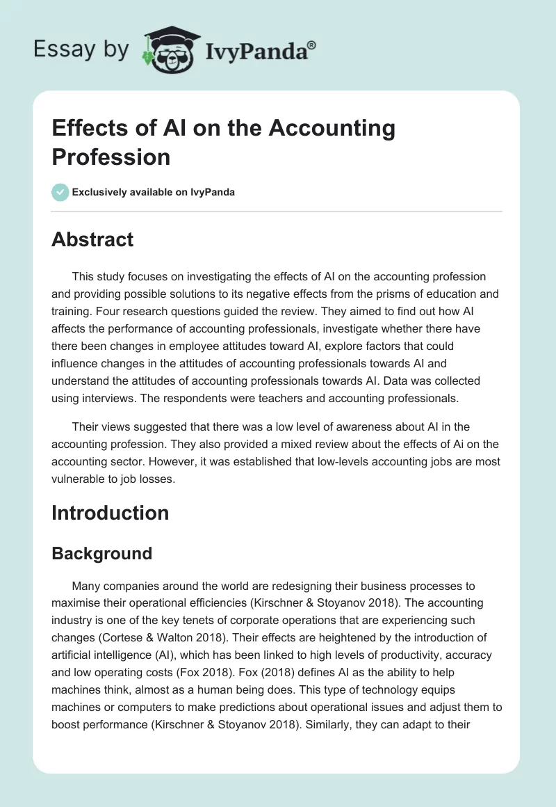 Effects of AI on the Accounting Profession. Page 1