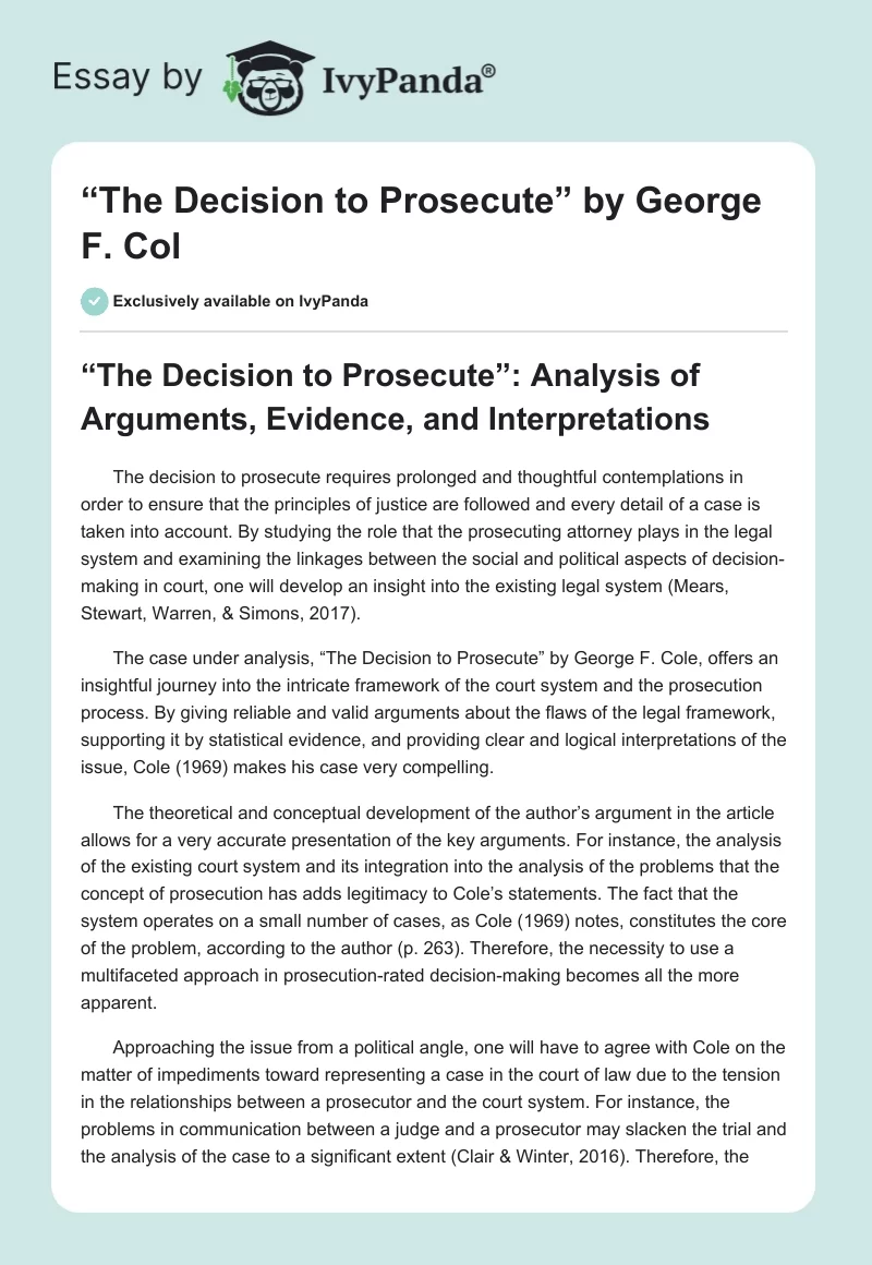 “The Decision to Prosecute” by George F. Col. Page 1