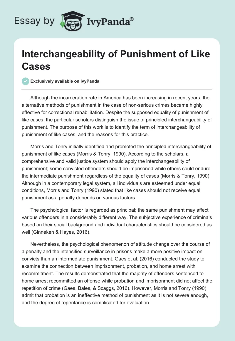 Interchangeability of Punishment of Like Cases. Page 1