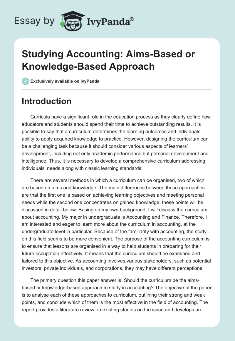 Studying Accounting: Aims-Based or Knowledge-Based Approach. Page 1