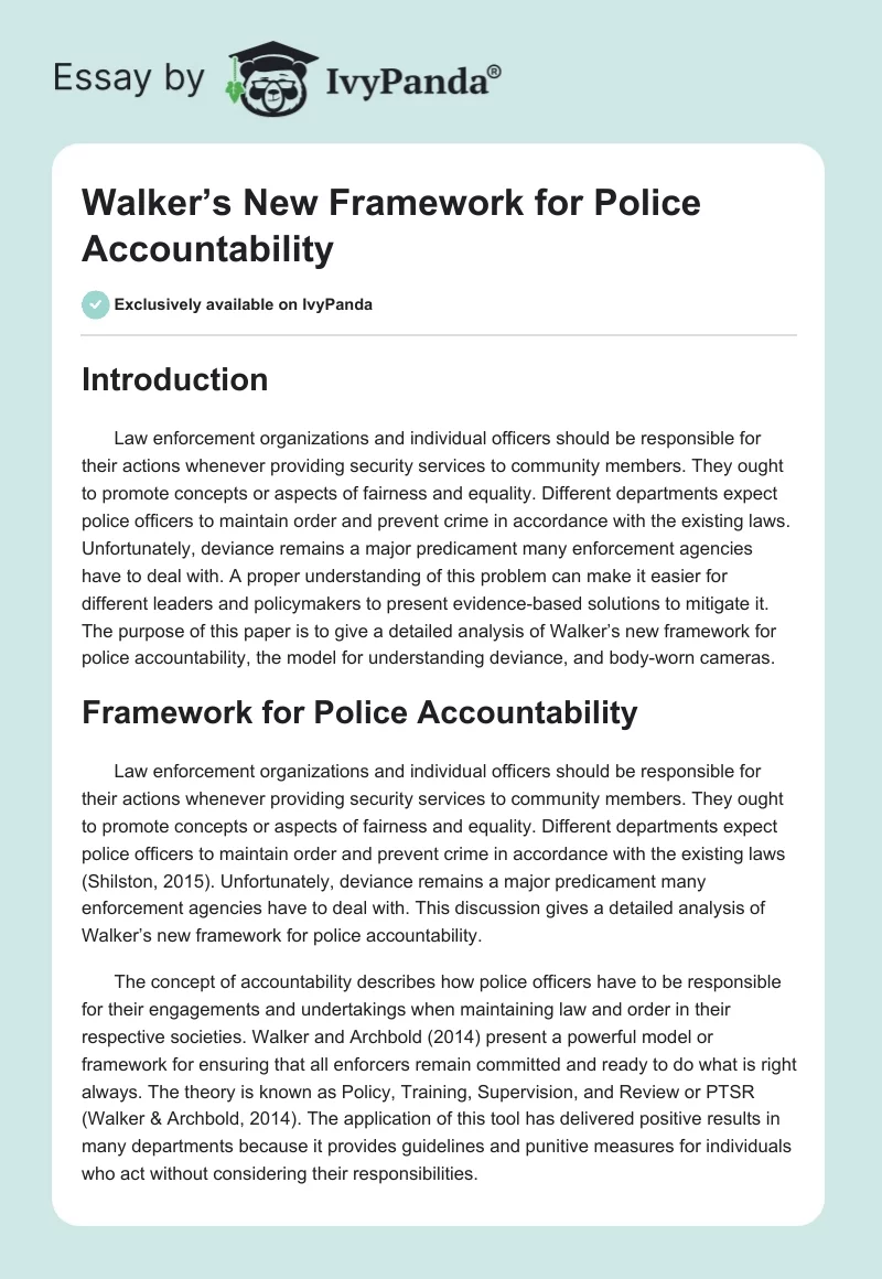 Walker’s New Framework for Police Accountability. Page 1
