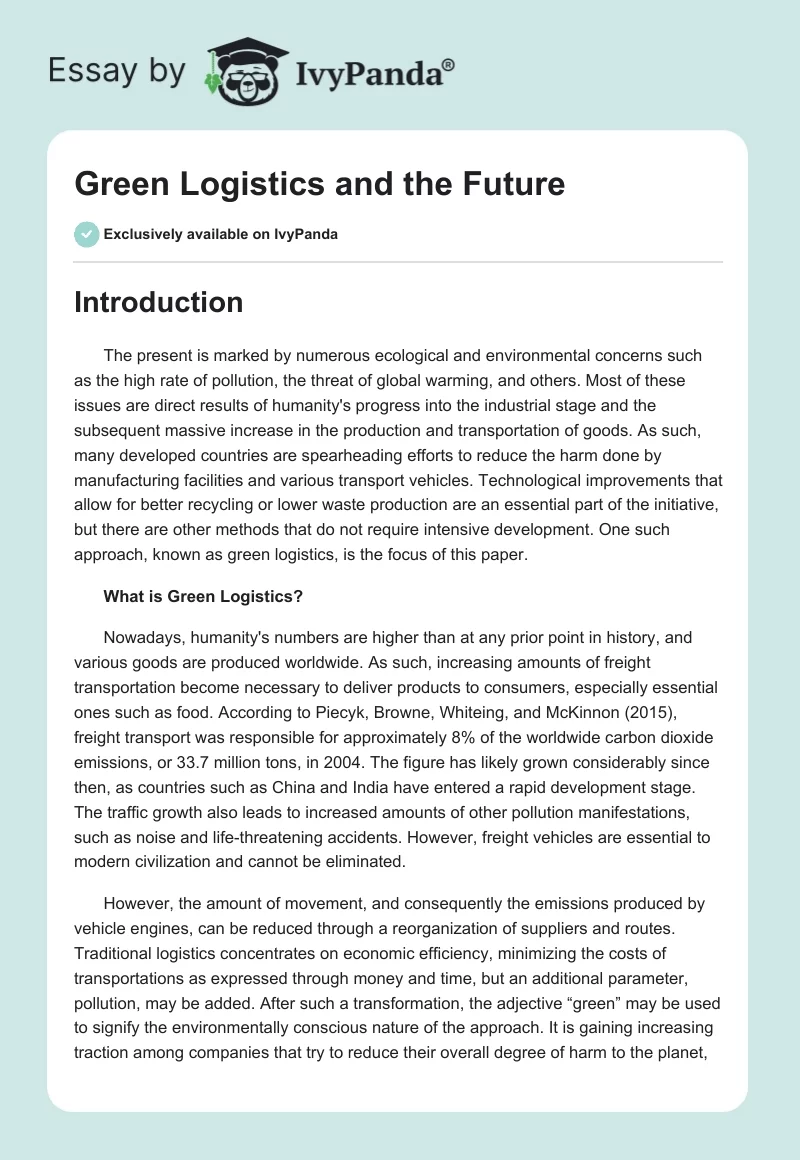 Green Logistics and the Future. Page 1