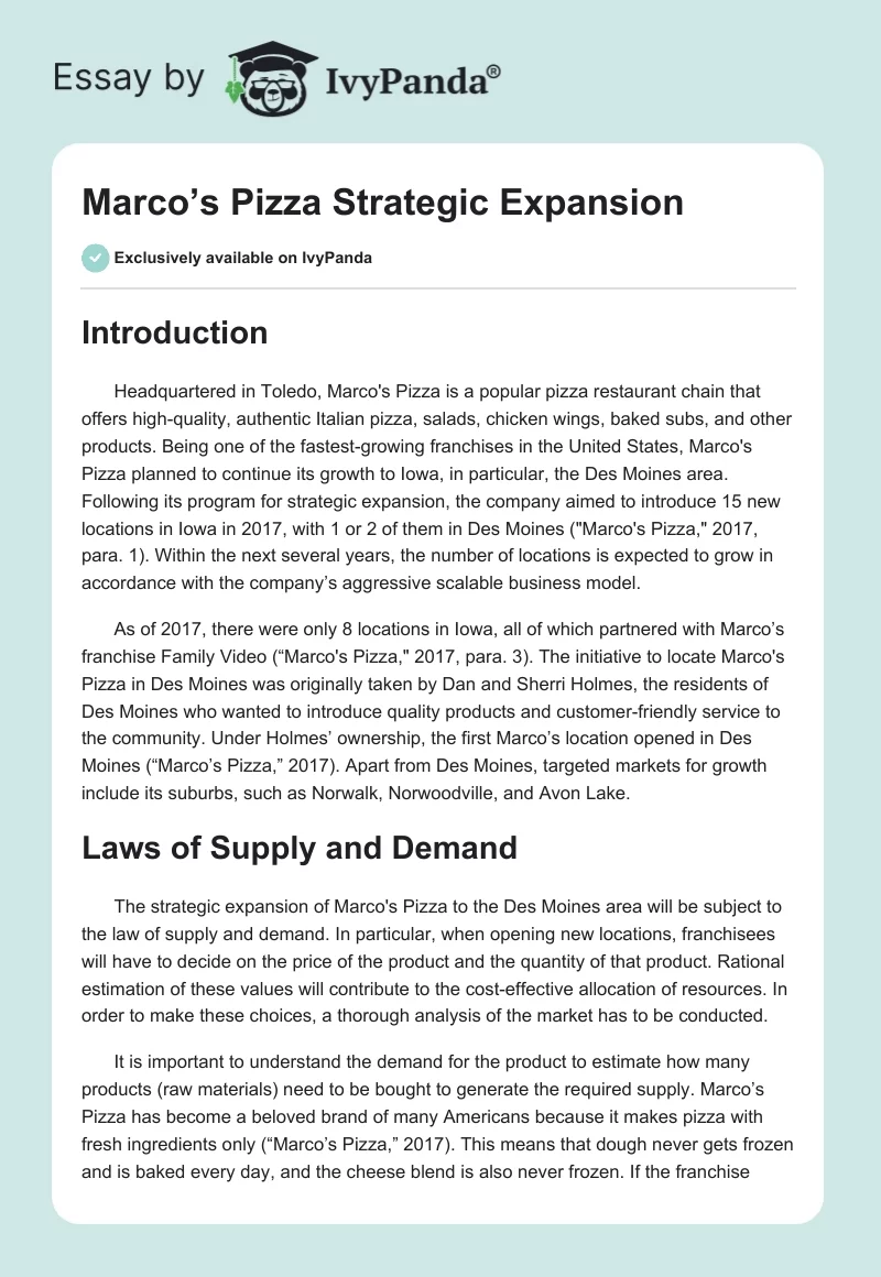 Marco’s Pizza Strategic Expansion. Page 1