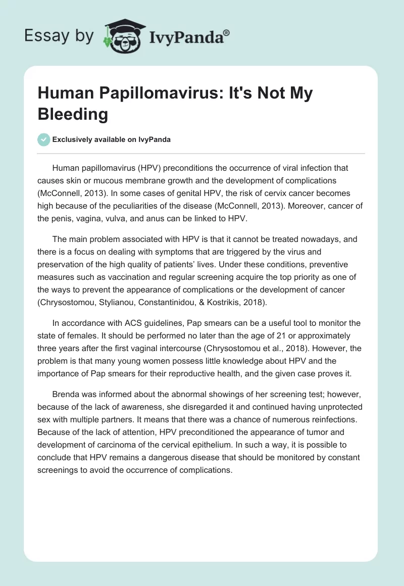 Human Papillomavirus: "It's Not My Bleeding". Page 1