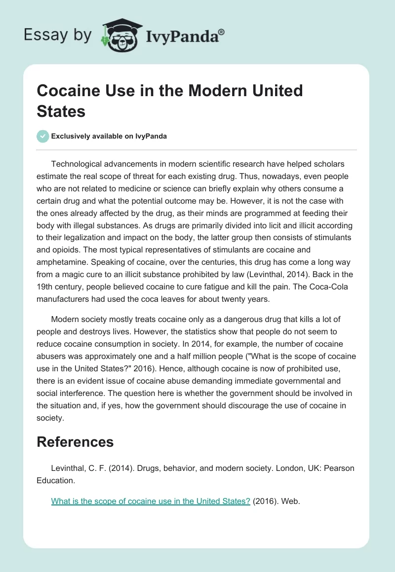 Cocaine Use in the Modern United States. Page 1