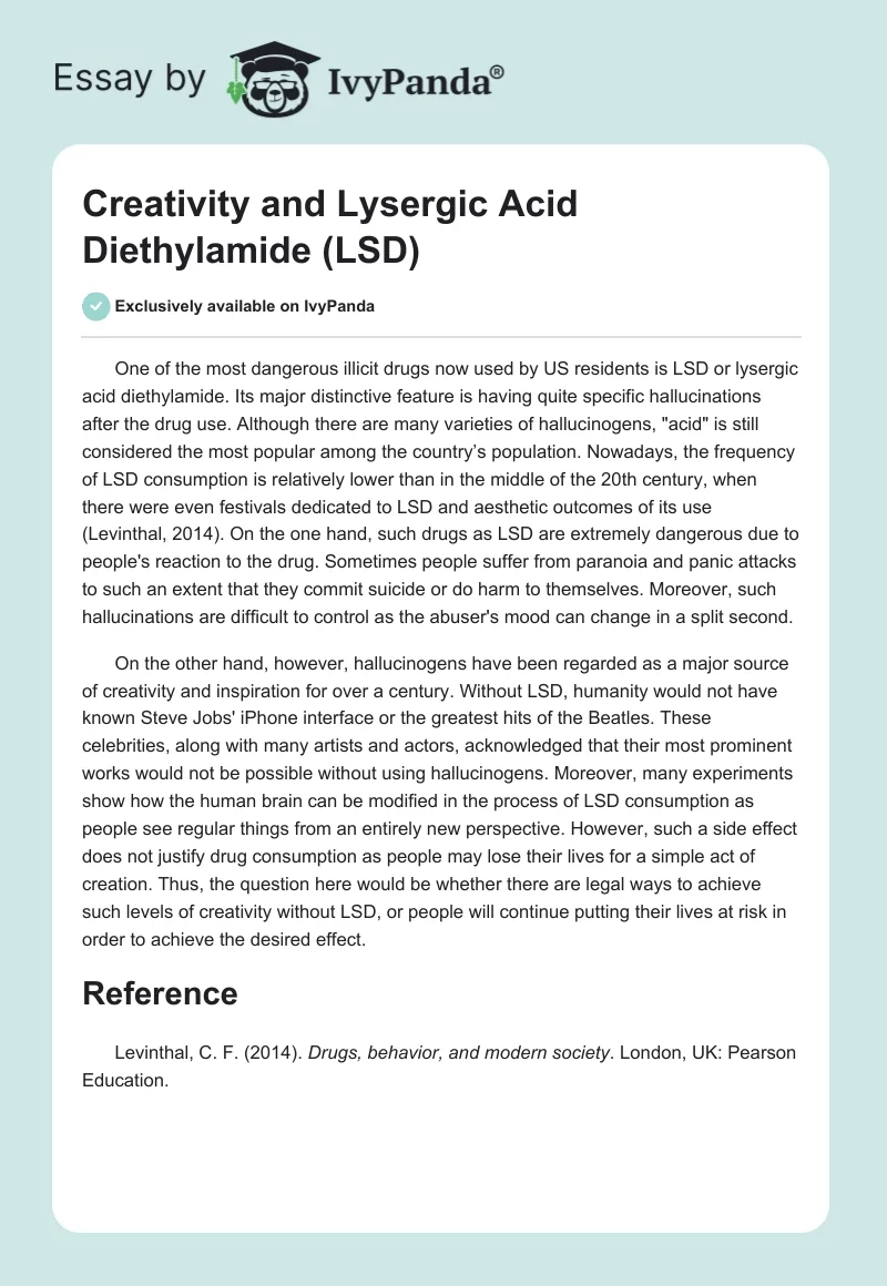 Creativity and Lysergic Acid Diethylamide (LSD). Page 1