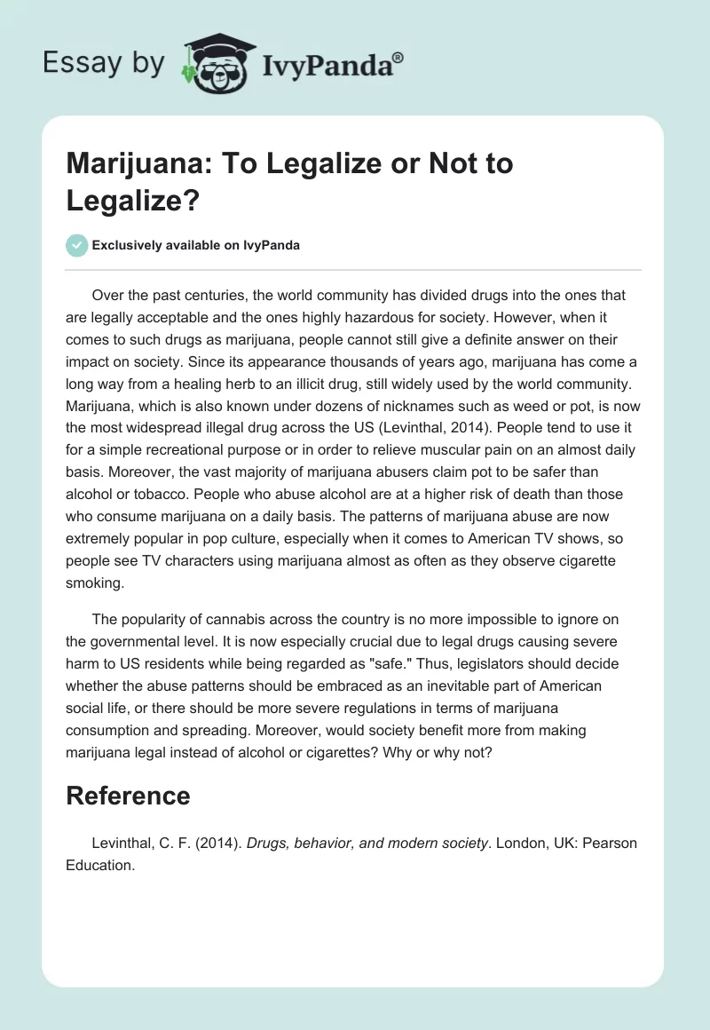 Marijuana: To Legalize or Not to Legalize?. Page 1