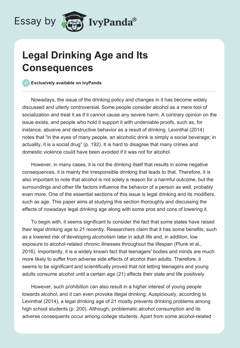 Legal Drinking Age and Its Consequences. Page 1