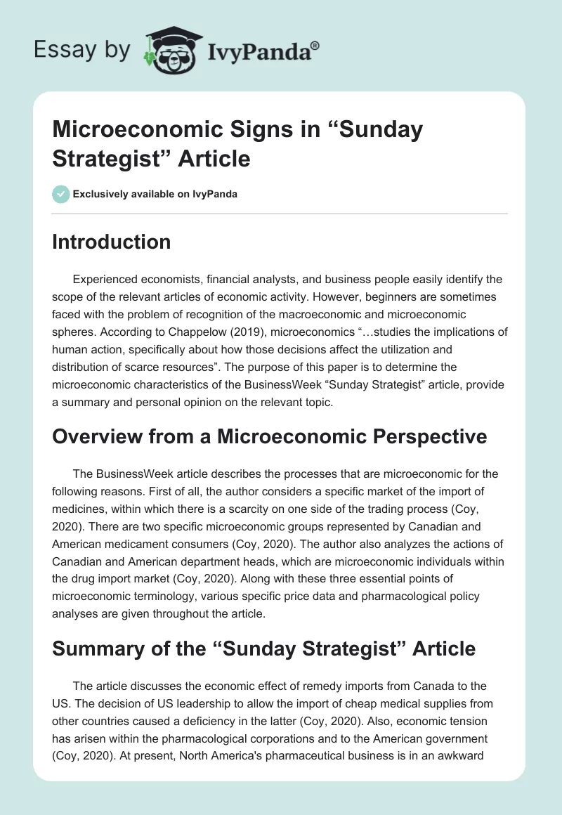 Microeconomic Signs in “Sunday Strategist” Article. Page 1