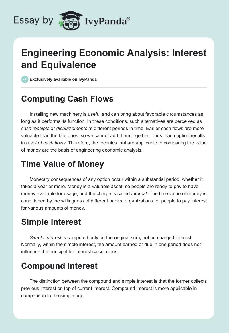 Engineering Economic Analysis: Interest and Equivalence. Page 1