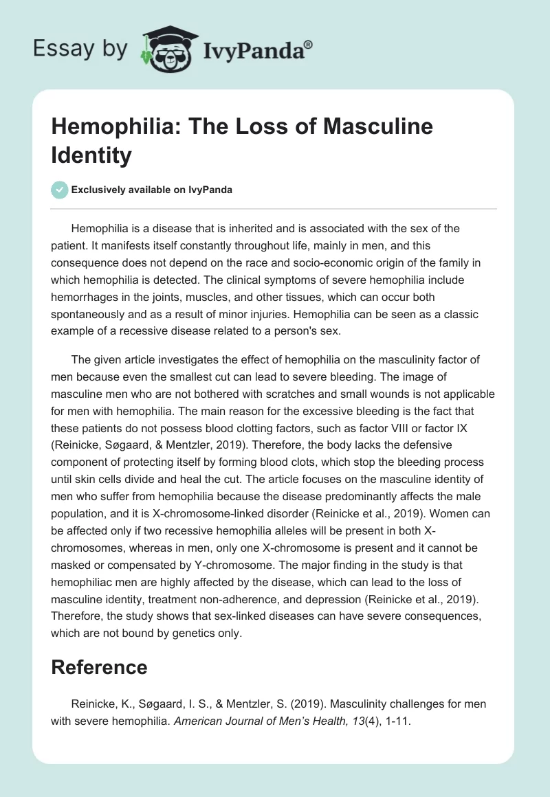 Hemophilia: The Loss of Masculine Identity. Page 1